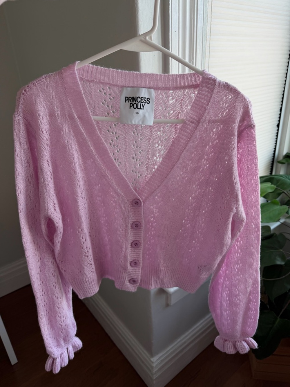 Princess Polly Light Pink Cropped V-Neck Cardigan